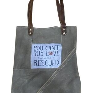 Vintage Addiction Canvas Tote Bag Leather Straps "You Cant Buy Love.." Retro